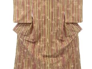 縞に絣柄織り出し手織り紬着物